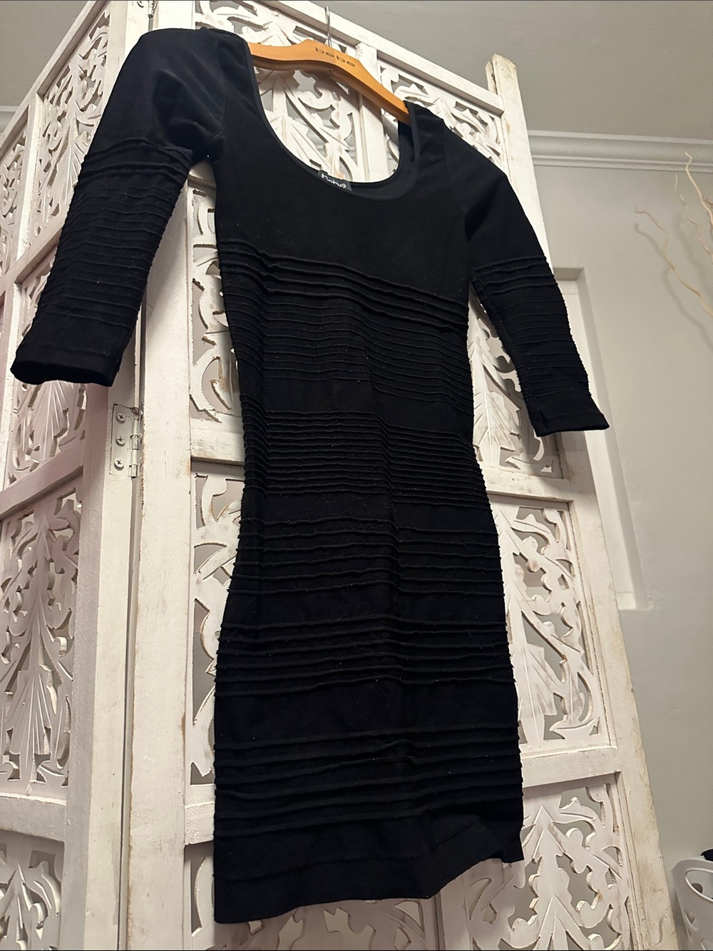 bebe Black Ribbed Bodycon Dress